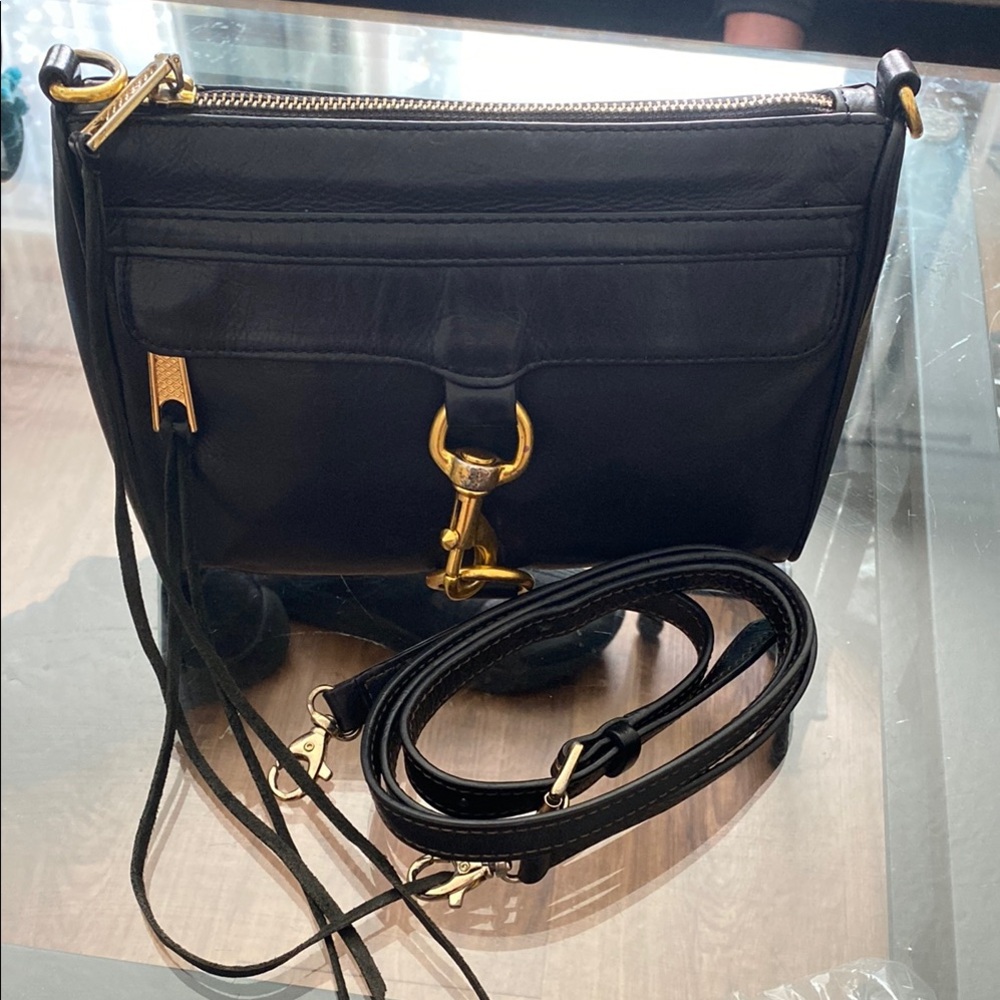 Rebecca Minkoff Black Leather Crossbody with Gold Hardware